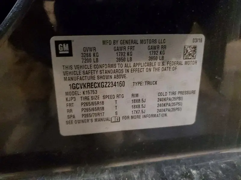2016 CHEVROLET SILVERADO K1500 LT  