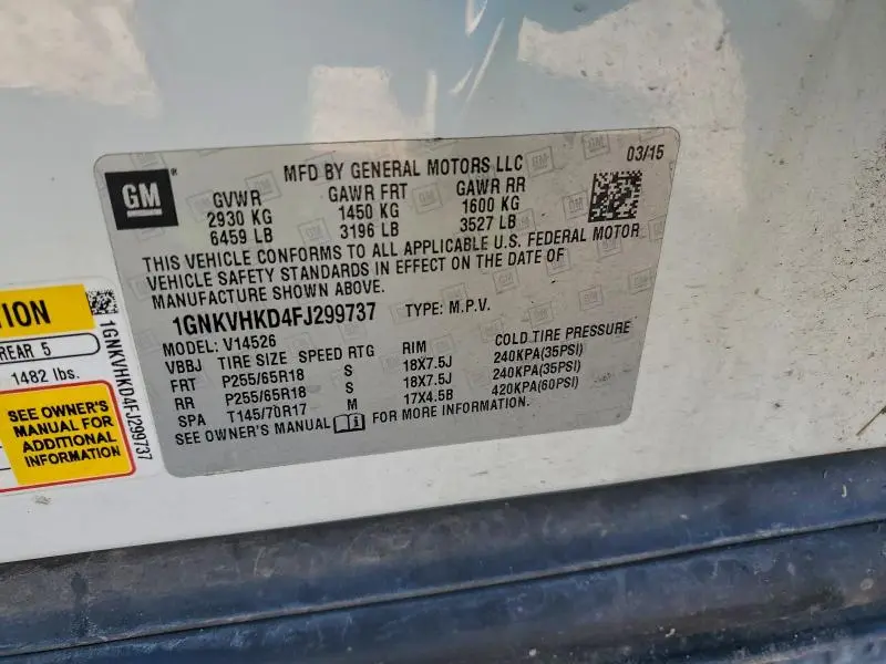 2015 CHEVROLET TRAVERSE LT  