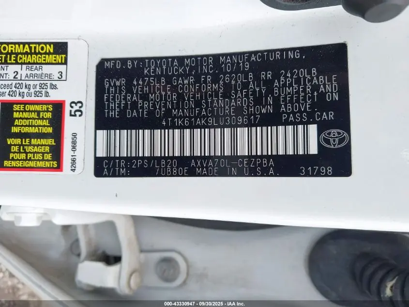 2020 TOYOTA CAMRY XSE