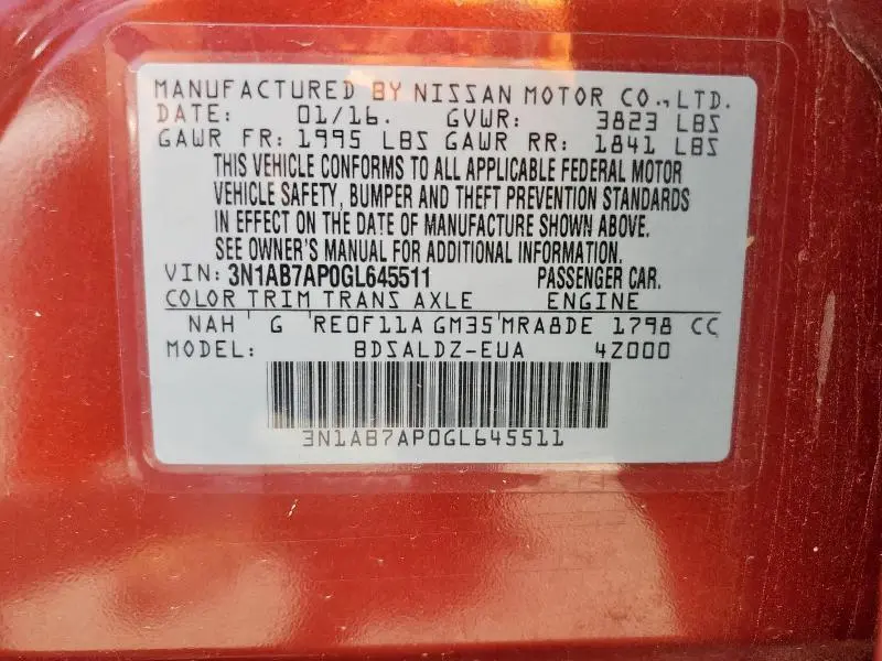 2016 NISSAN SENTRA S  