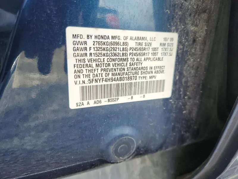 2010 HONDA PILOT TOURING  
