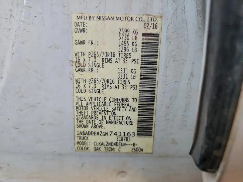 2016 NISSAN FRONTIER S  