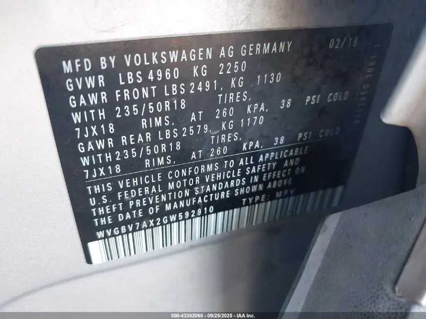 2016 VOLKSWAGEN TIGUAN SE