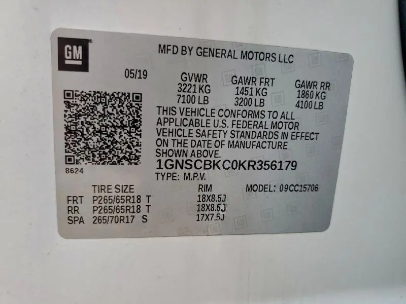 2019 CHEVROLET TAHOE C1500 LT  