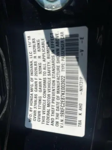 2019 HONDA CIVIC SPORT  