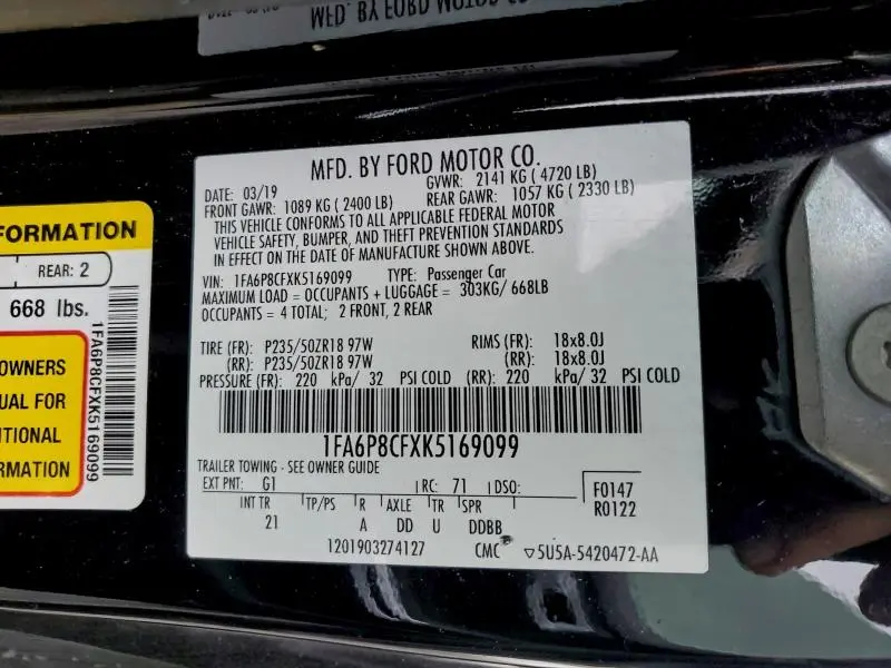 2019 FORD MUSTANG GT  