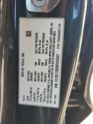 2024 TESLA MODEL 3   