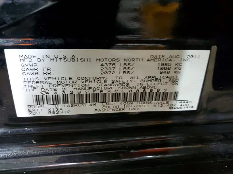 2012 MITSUBISHI GALANT FE  