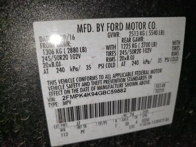 2016 FORD EDGE TITANIUM  