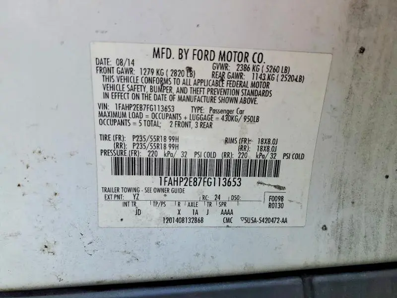 2015 FORD TAURUS SEL  