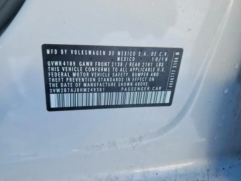 2017 VOLKSWAGEN JETTA S  