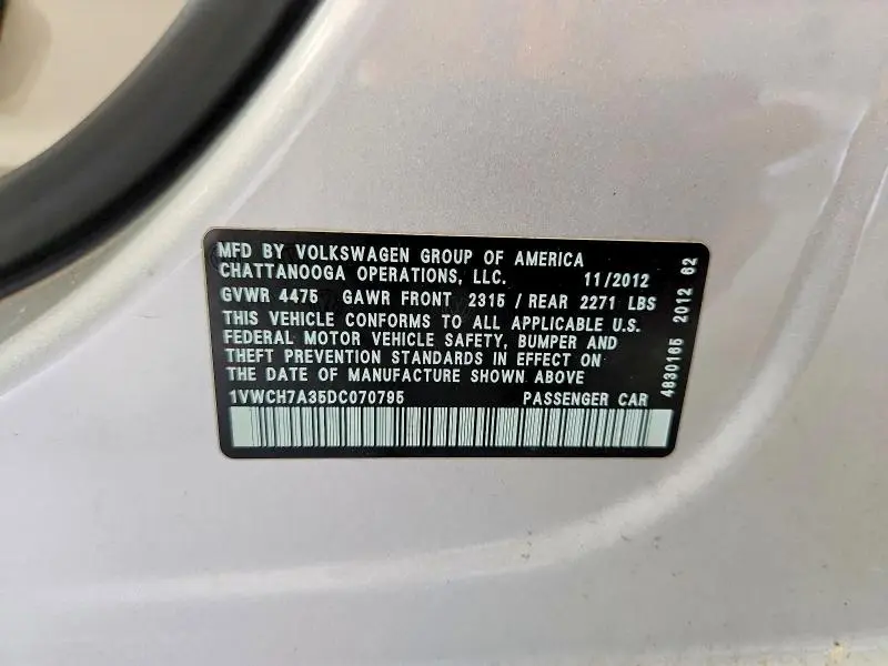 2013 VOLKSWAGEN PASSAT SEL  