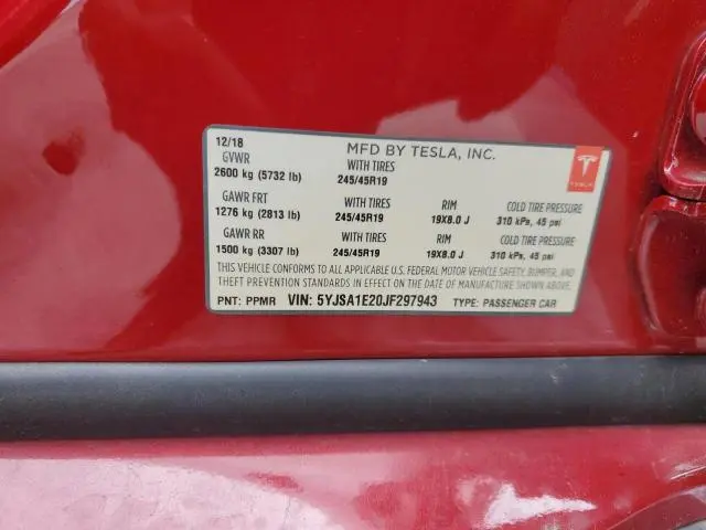 2018 TESLA MODEL S   