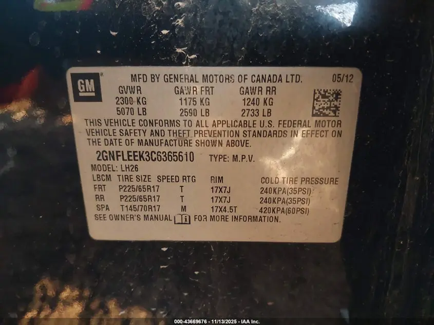 2012 CHEVROLET EQUINOX 1LT