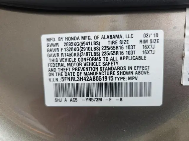 2010 HONDA ODYSSEY EX  