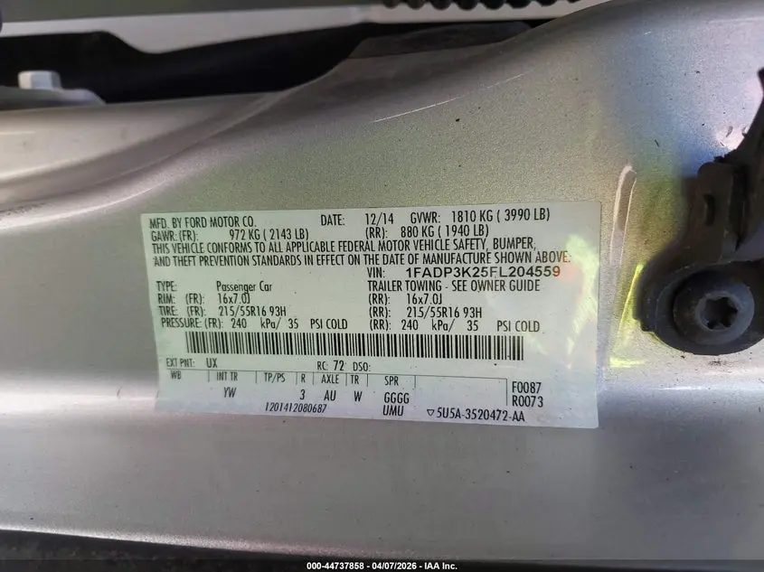 2015 FORD FOCUS SE