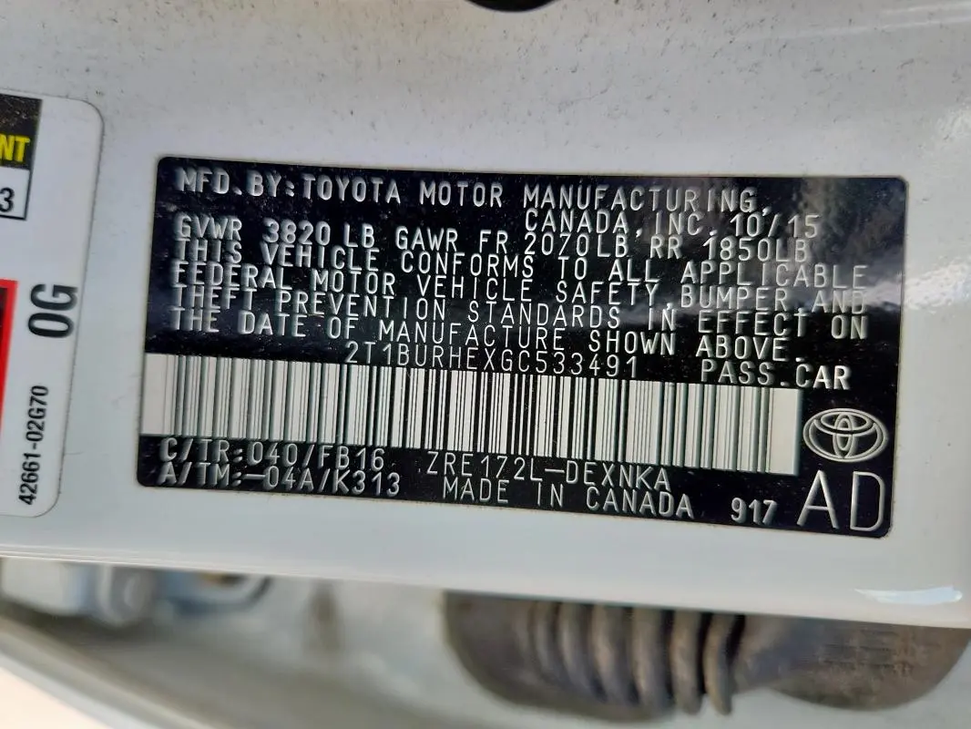 2016 TOYOTA COROLLA L  