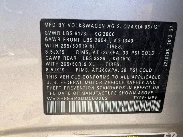 2013 VOLKSWAGEN TOUAREG V6  