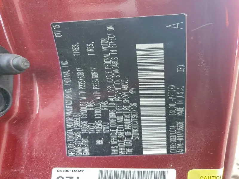 2015 TOYOTA SIENNA XLE  