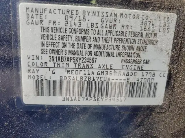 2019 NISSAN SENTRA S  