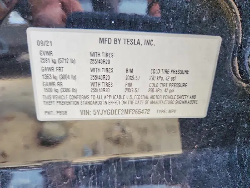 2021 TESLA MODEL Y   