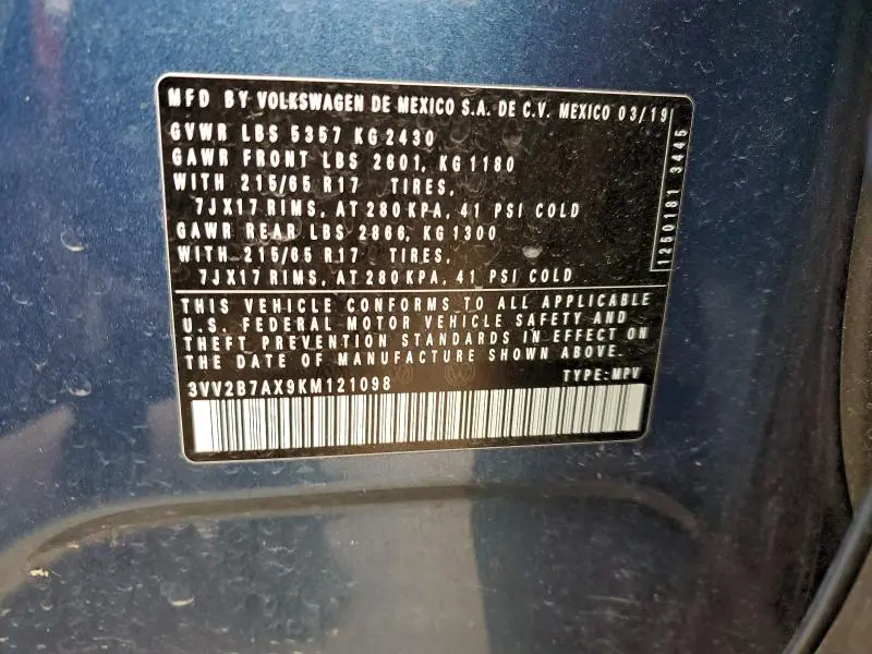 2019 VOLKSWAGEN TIGUAN SE  