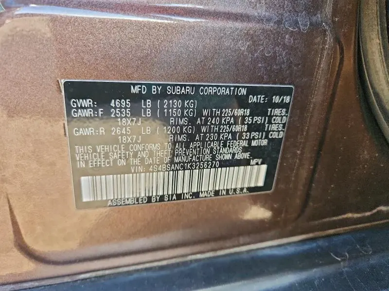 2019 SUBARU OUTBACK 2.5I LIMITED  