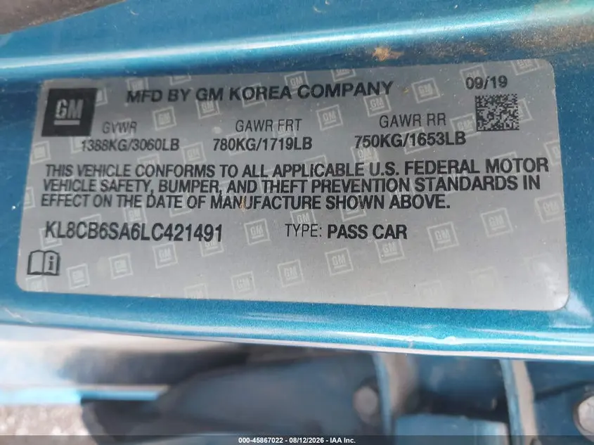 2020 CHEVROLET SPARK FWD LS AUTOMATIC