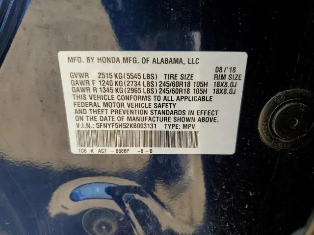 2019 HONDA PILOT EXL  