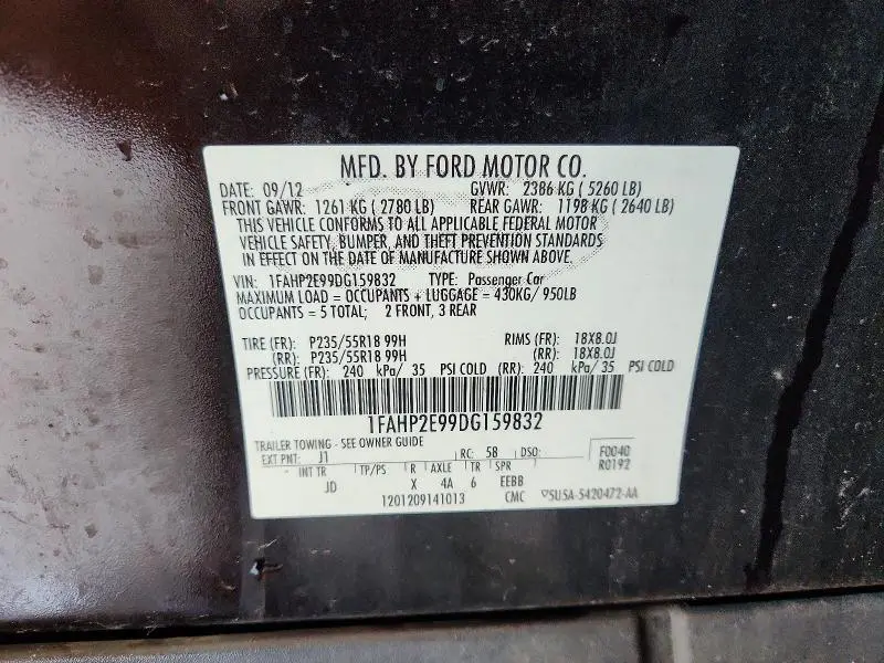 2013 FORD TAURUS SEL  