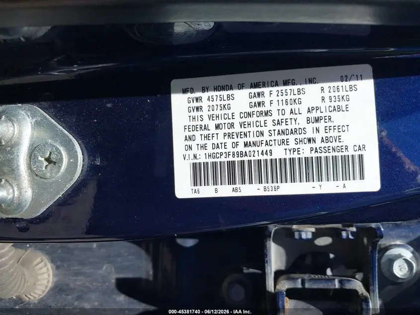 2011 HONDA ACCORD 3.5 EX-L
