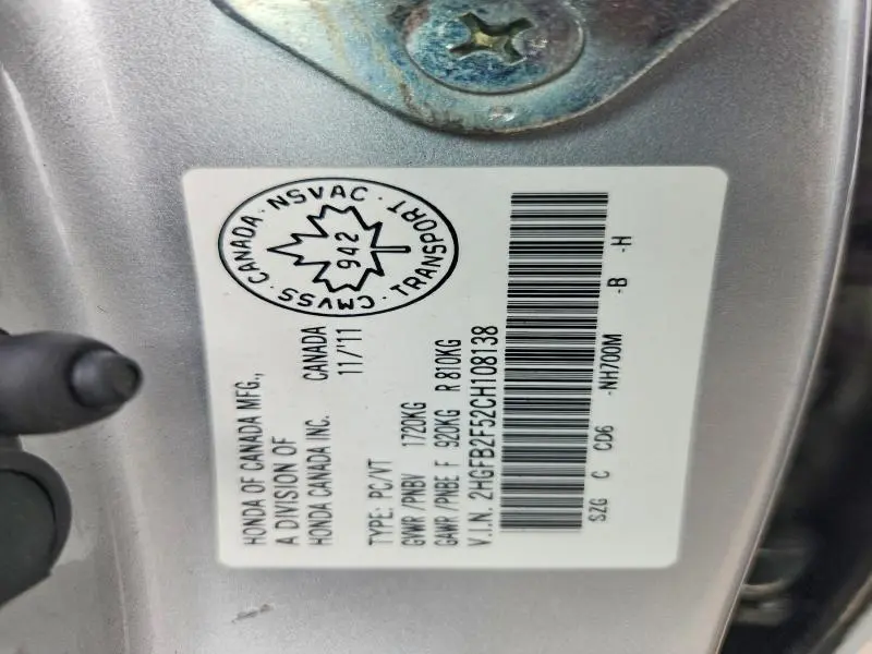 2012 HONDA CIVIC LX  