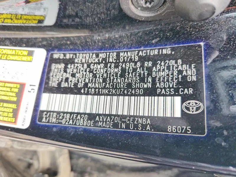 2019 TOYOTA CAMRY LE  