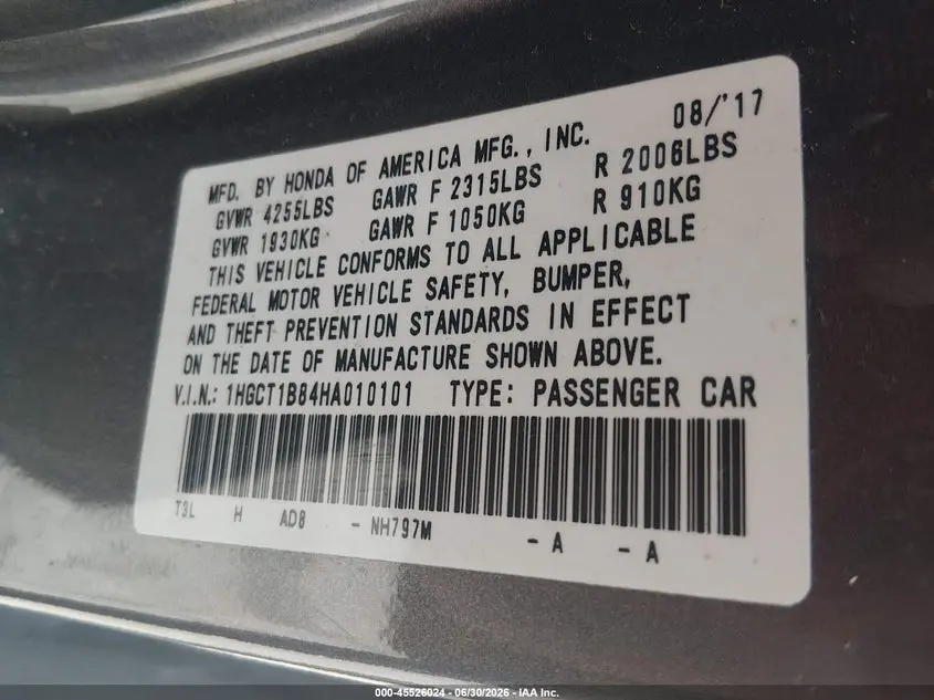 2017 HONDA ACCORD EX-L
