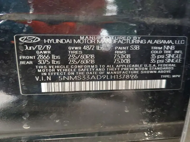 2020 HYUNDAI SANTA FE SEL  
