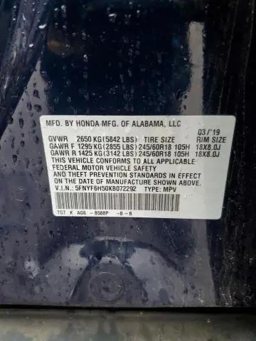 2019 HONDA PILOT EXL  