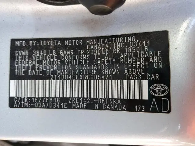 2011 TOYOTA COROLLA BASE  