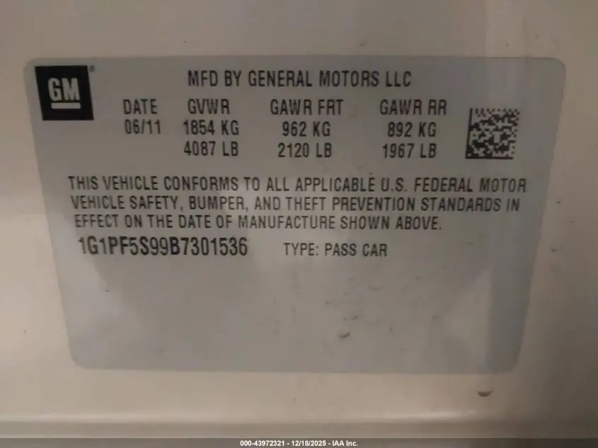 2011 CHEVROLET CRUZE 1LT