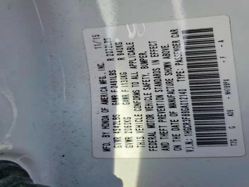 2016 HONDA ACCORD EXL  