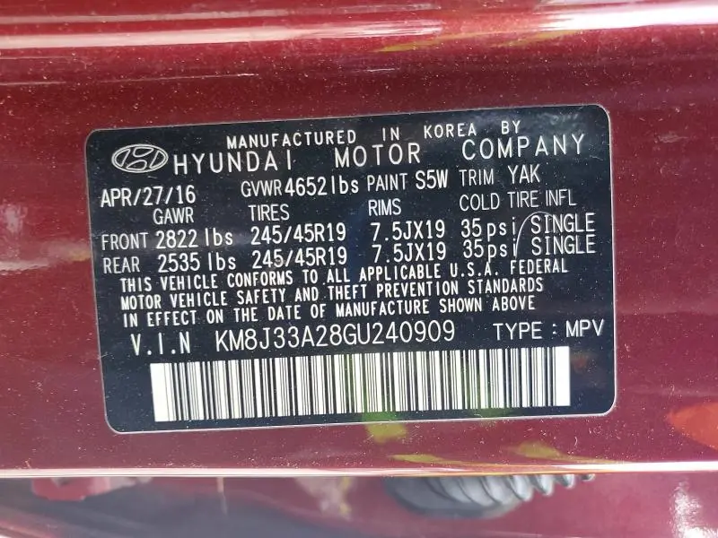 2016 HYUNDAI TUCSON LIMITED  