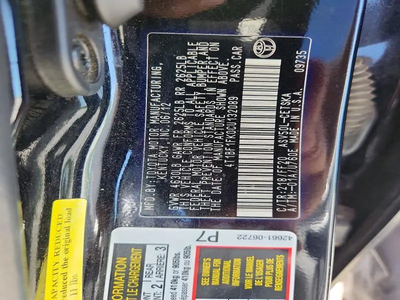 2012 TOYOTA CAMRY SE  