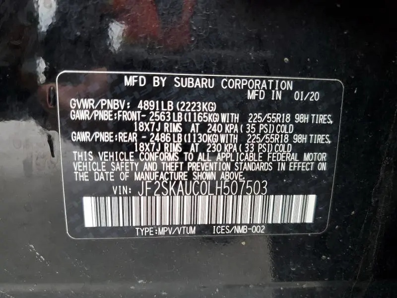 2020 SUBARU FORESTER LIMITED  