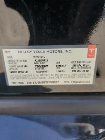 2012 TESLA MODEL S   
