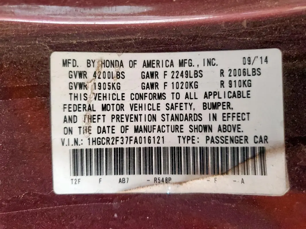 2015 HONDA ACCORD LX  