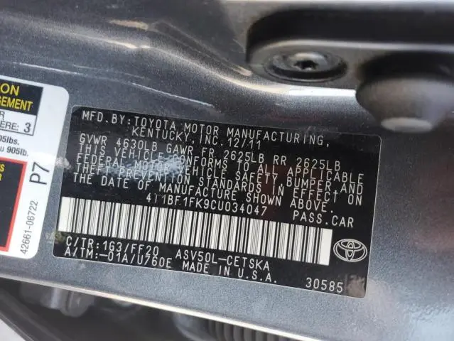 2012 TOYOTA CAMRY BASE  