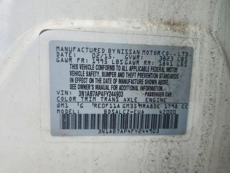 2015 NISSAN SENTRA S  