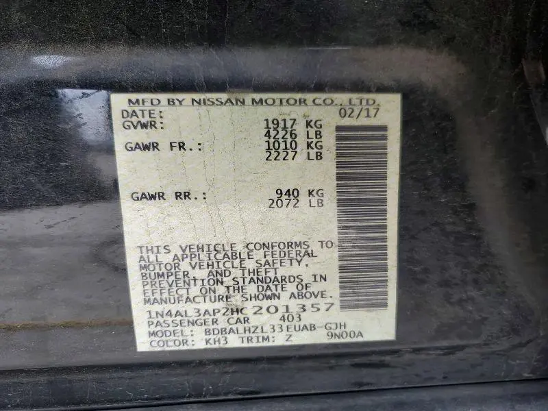 2017 NISSAN ALTIMA 2.5 SR  