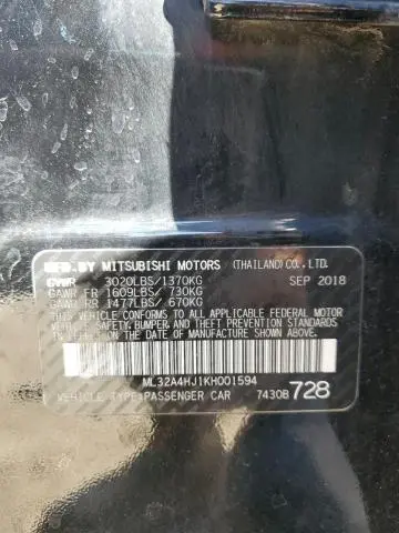 2019 MITSUBISHI MIRAGE SE  