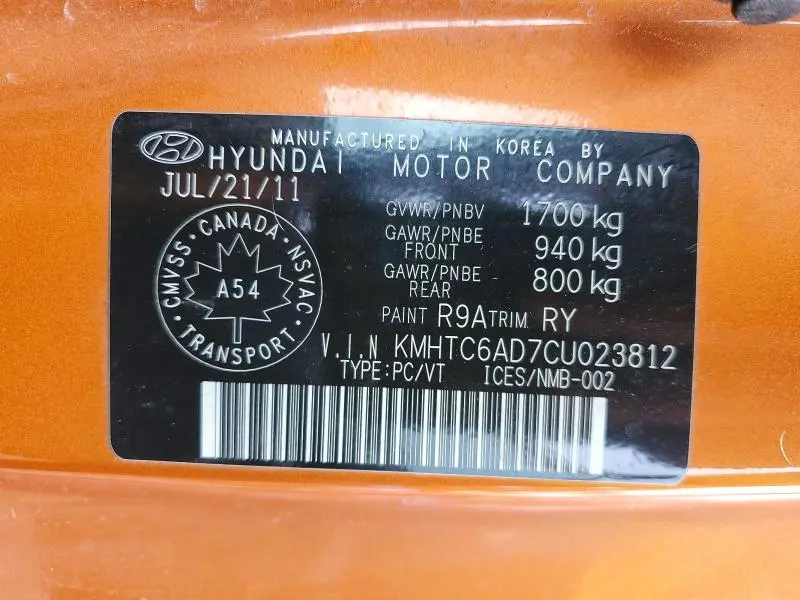 2012 HYUNDAI VELOSTER BASE  