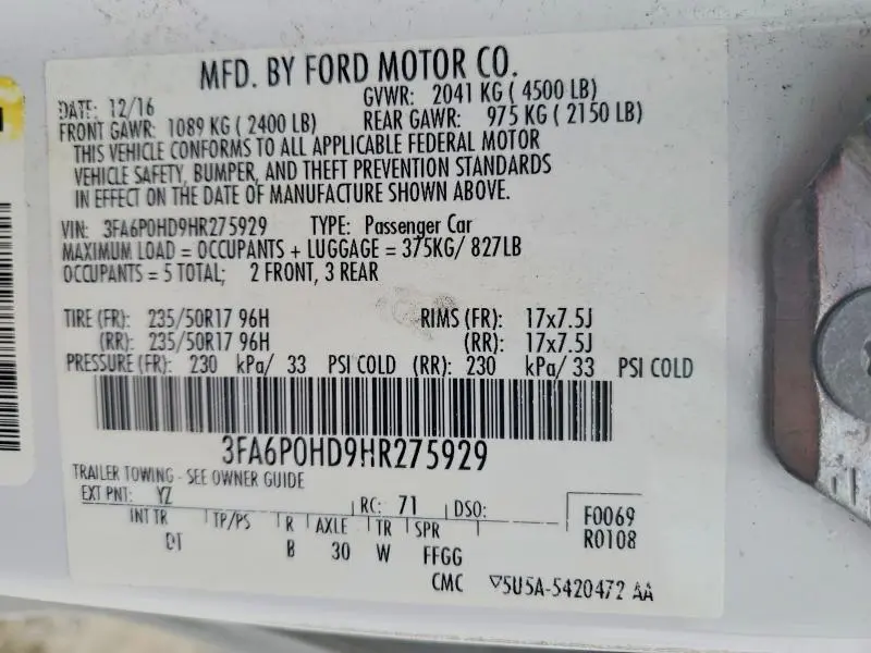 2017 FORD FUSION SE  